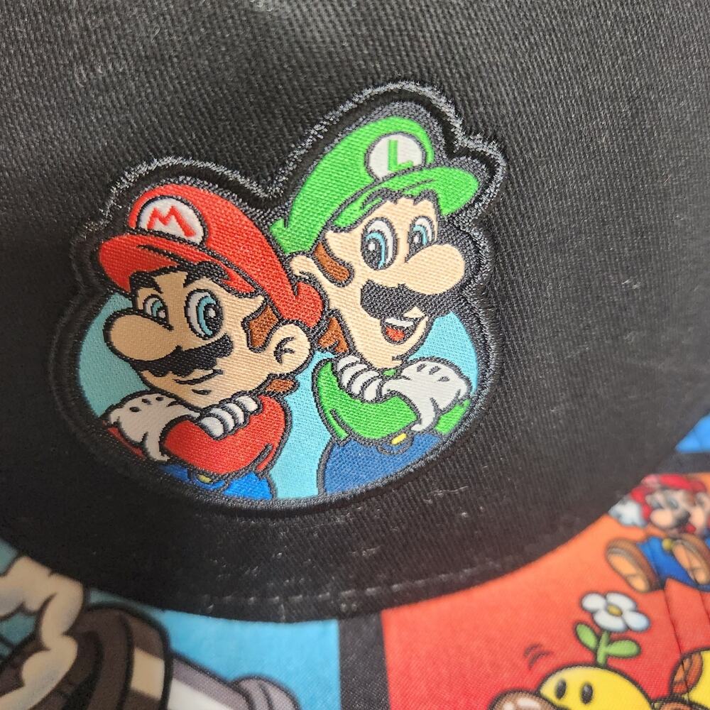 Super Mario Bros black hat cap Mario and Luigi one size - Picture 5 of 6